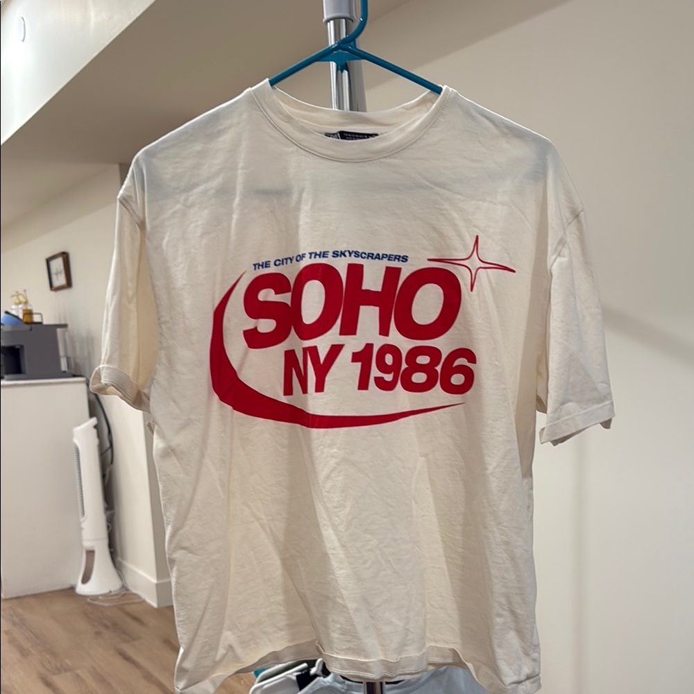 Zara Cream and Red Graphic Crop Top